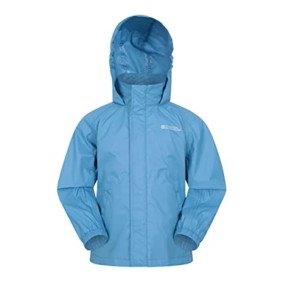 Image of Mountain Warehouse Pakka Kids Waterproof Jacket Wind Resistant, Lightweight &amp; Breathable Rain Coat for Girls Boys with Packaway Bag Wet Weather, Travel, Spring Summer Blue 13 Years