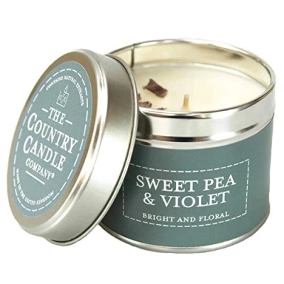 Image of The Country Candle Company Pastels Tin Sweet Pea and Violet Scented, Up to 35 Hours Burn Time