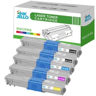 Image of InkJello Compatible Toner Cartridge Replacement for OKI C301 C301dn C321 C321dn MC332 MC332dn MC342 MC342dn MC342dnw MC342dw MC342w OC301 OC321BK/C/M/Y (Black/Cyan/Magenta/Yellow, 5 Pack)
