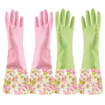 Image of KINGFINGER Rubber Latex Cleaning Gloves, dishwashing Gloves with Long Cuff and Flock Lining (Medium 2 Pairs)