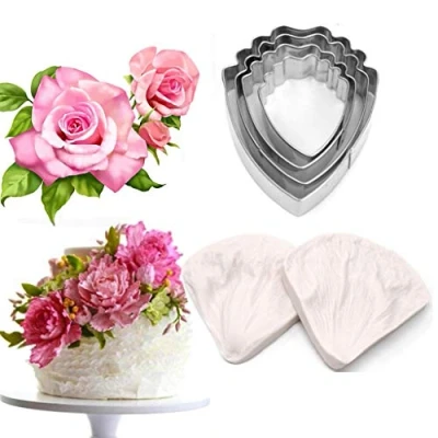 Image of NOPOXA Peony Cutter &amp; Veiner Cake Decorating Supplies Stainless Steel Silicone Veining Mold Gumpaste Making Tool