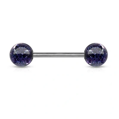 Image of The Goldmine 1 Single Barbell Purple Colour 6mm Acrylic Glitter Balls 316L Surgical Stainless Steel 14GA(1.6mm) 5/8&quot;(16mm) Bar