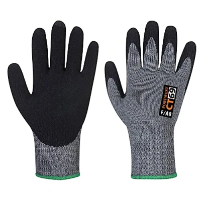 Image of Portwest AHR+ Nitrile Foam Cut &amp; Grip Gloves, Color: Grey/Black, Size: L, CT69G8RL