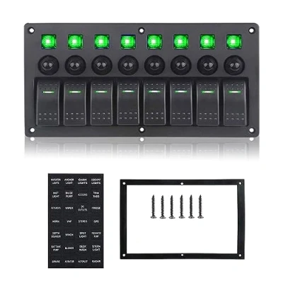 Image of CT CARID 8 Gang Switch Panel 12V, Boat with Overload Protection Circuit Breakers for Car Marine RV Truck Camper Vehicles (Green)