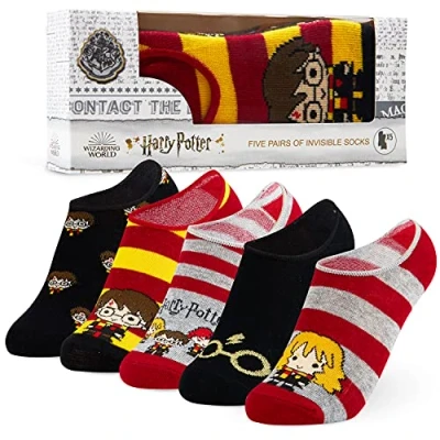 Image of Harry Potter Invisible Socks Kids, 5 x No Show Low Cut Gifts (Black/Red, 9 12 UK)