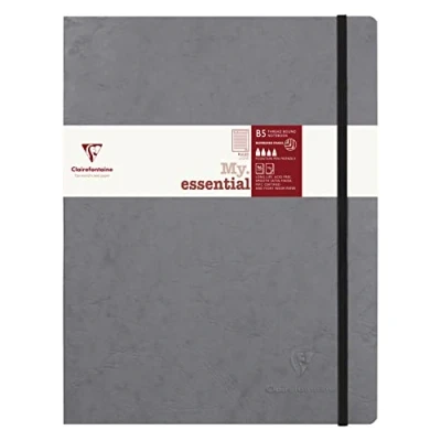 Image of Clairefontaine 794465C Collection Age Bag An Elasticated Notebook Sewn My.Essential Gray B5 19x25 cm 192 Lined Numbered Pages 90 g Ivory Paper Glossy Leather Grain Card Cover