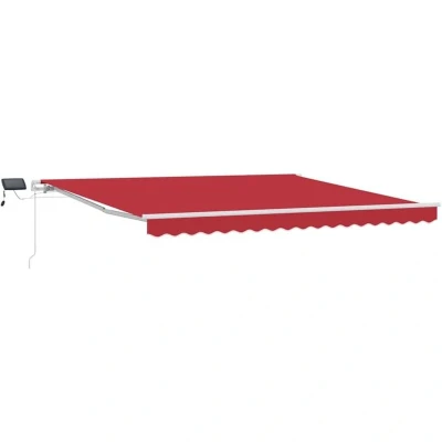 Image of vidaXL Manual Retractable Awning with LED Red 400x350 cm