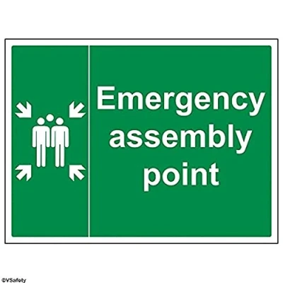 Image of V Safety 17009BF R Emergency Assembly Point With Family Sign Landscape 400mm x 300mm 1mm Rigid Plastic, Green
