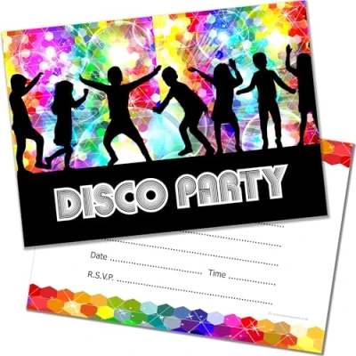 Image of Olivia Samuel 20 x Kids Disco Party Invitations Ready to Write A6 Postcard Size with envelopes