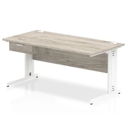 Image of Impulse 1600x800 Desk Grey Oak/White Cable Managed Leg 1 Dr Fixed Ped