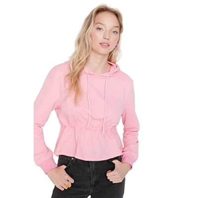 Image of Trendyol Women&#039;s Crew Neck Plain Regular Sweatshirt, Pink, S