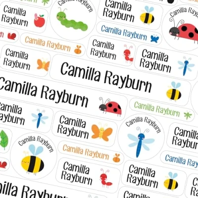 Image of 123 Name Labels for Kids No Iron Tags Clothes Stickers Water Bottles, School Uniform, School, Nursery, Care Homes, Washable and Dishwasher Safe Children (Insects White)