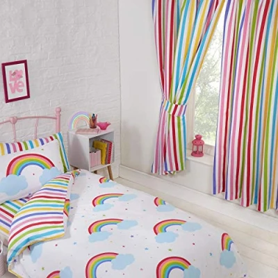 Image of Price Right Home Striped Bedroom Range Kids Duvet Cover Set, Fitted Sheet Set &amp; Curtains Available (72&quot; Curtains)
