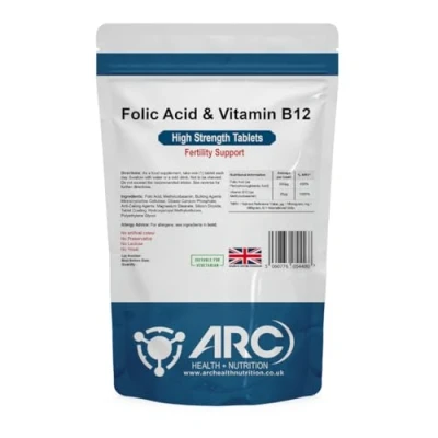 Image of Folic Acid 800mcg with Vitamin B12 Tablets, Folate Fertility Supplement, 365 Vegan