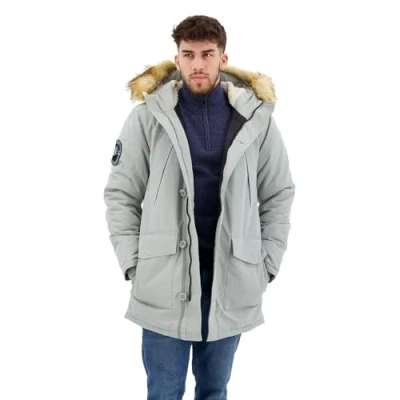 Image of Superdry Men&#039;s Everest Faux Fur Hooded Parka Jacket, Skylark Grey, S