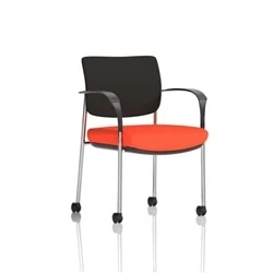 Image of Brunswick Deluxe Black Fabric Back Chrome Frame Seat Orange + Arms