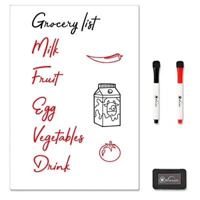 Image of Vinsani Whiteboard A3 Size Make Notes, Lists, Memos, Menus. for Home, School, Office and Kitchen Use with 2 Free Magnetic Dry Wipe Pens Eraser (29.7 x 42.8 cm)