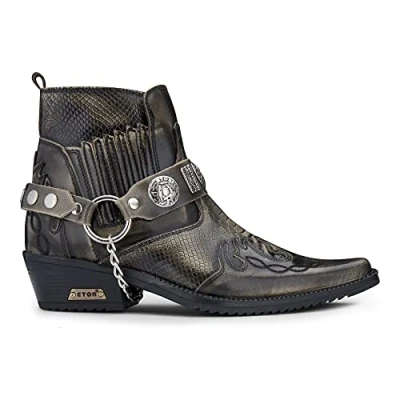Image of Mens Ankle Cowboy Boots Premium Real Leather Vintage Wincklepickers Riding Dancing Cuban Heel Olive Black 7