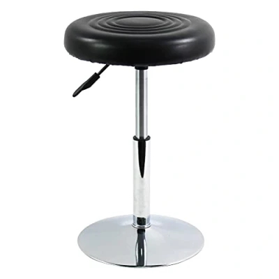 Image of FURWOO PU Leather Short Round Cushion Barber Shop Stool Height Adjustable Swivel Workshop Home Kitchen Bar Stools without Backrest Small(Black)