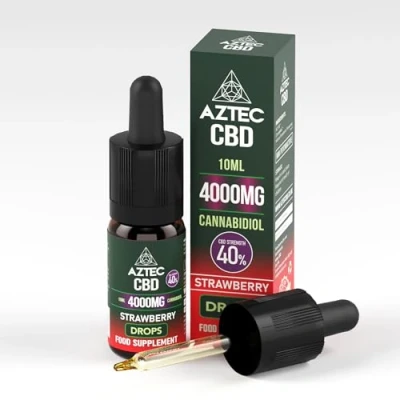 Image of Aztec CBD Highest Strength Oil Drops, Vegan, Halal, Non GMO, All Natural, Purest Quality, THC Free 10ml. (4000mg (40%), Strawberry (MCT Oil))