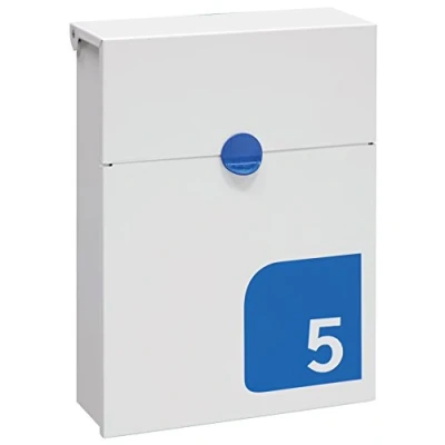Image of Arregui Tondo S E6721 BLU Exterior Steel Letter Box Size Small Wall Capped Mailbox Lock Rainproof with Customizable Housing Number White and Blue, Tamaño (Correo DIN A5) 30,5 x 23 10 cm