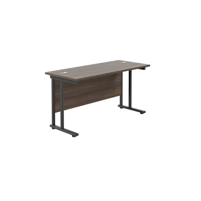 Image of Jemini Rectangular Double Upright Cantilever Desk 1400x600x730mm Dark Walnut/Black KF803867