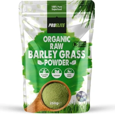 Image of Organic Barley Grass Powder 250g Certified Grown in EU 100% Raw Natural Gluten Free Superleaf Superfood for Smoothies &amp; Juices PROELITE