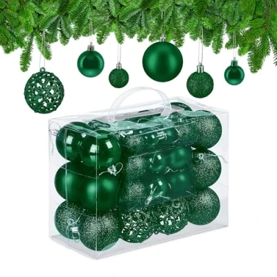 Image of Christmas Bauble Set of 50, Glittery, Matt &amp; Shiny Ornaments, Plastic Xmas Tree Balls, ø: 3, 4 6 cm, Relaxdays