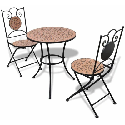 Image of vidaXL Terracotta Bistro Table, 60cm with 2 Chairs, Outdoor Furniture