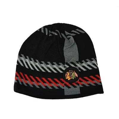 Image of 47 Chicago Blackhawks Old Time Hockey (OTH) Cuffless Rugby Stripe Beanie Hat NHL Knit Skull Cap, Team Color