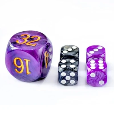 Image of 5pcs set 30MM Backgammon Pearl Dice (1 3/16&quot;) Large Doubling Cube Plus 4pcs 16MM Dice(Purple/Black Marbleized)