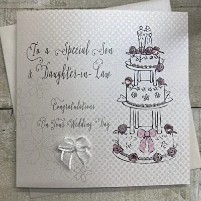 Image of White Cotton Cards To A Special Son and Daughter in Law Congratulations on Your Wedding Day, BD29
