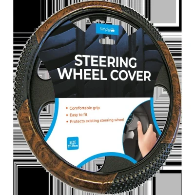 Image of Simply SWC101 Wood Effect With Massage Steering Wheel Cover for Car Interior, Medium Size 37 39cm Diameter, Universal Easy to Fit, Comfortable Grip
