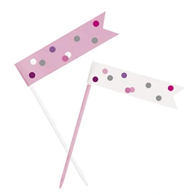 Image of Unique 83927 Pink Birthday Flag Cupcake Toppers 6 Pcs, Happy, Count (Pack of 1)