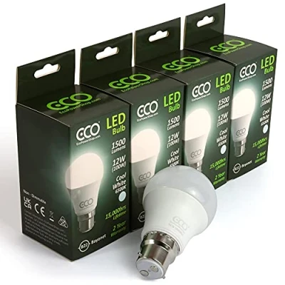 Image of ECO 100W 2 Pin Bayonet B22 Energy Saving LED Light Bulbs, Low 12W LED, Bright 1500 Lumens, 15,000Hrs Lifetime.