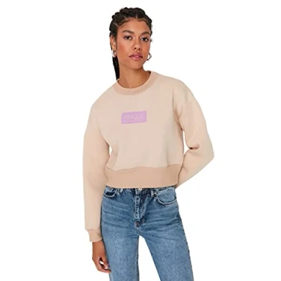 Image of Trendyol Women Regular Basic Crew neck Knit Sweatshirt Beige