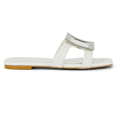 Image of ESSEX GLAM Womens Flat Slip On Sandals Ladies Open Toe Square Buckle Mules Sliders Size 3 8 White