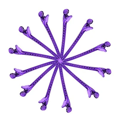 Image of Duevin 12PCS/Set Salon Metal Barber Sectioning Clip Barrette Hairdressing Clamps Styling Tool 2 Colors(Purple)