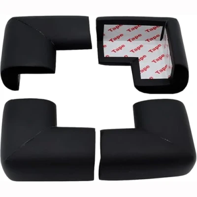 Image of ZXUEZHENG Soft Foam Baby Proofing corner Guards &amp; Edge Protectors, 4 Pack, L Shape, Black, Furniture safety bumpers