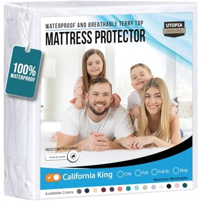 Image of Utopia Bedding Premium Waterproof Terry Mattress Protector California King 200 GSM, Cover, Breathable, Fitted Style with Stretchable Pockets