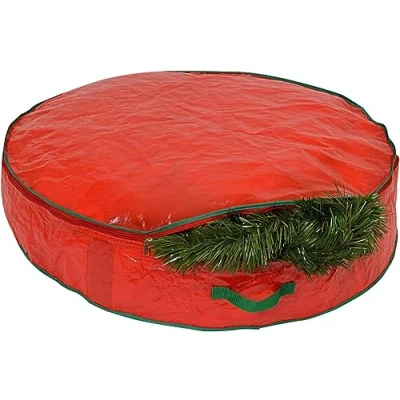 Image of Christmas Wreath Garland Storage Bag Stores Up To 55cm Artificial wreaths, Durable Waterproof Material Zippered Container with Carry Handles