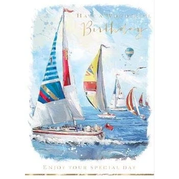 Image of Artistic Greeting Card (LD GH0925) Traditional Male/Female Birthday Summer Breeze Sailing Boats From the At Home Range Foil Finish