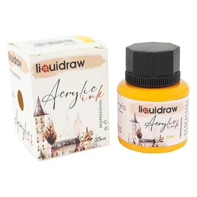 Image of Liquidraw Acrylic Inks for Artists 20 Colours Black White Available Waterproof Ink 35ml Professional Painting, Drawing, Paints, Art, Brushes, Paper, Board, Canvas, Fabric &amp; Wood (Yellow)