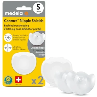 Image of Medela Contact Nipple shields BPA , made from ultra thin soft silicone, includes 2 and case, 16mm, small