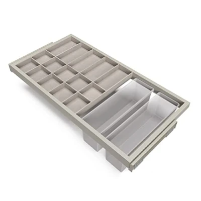 Image of Emuca kit of organiser drawer with auxiliary trays and rack soft close slide for closets, adjustable, module 900mm (35,4 inch), Stone grey painted
