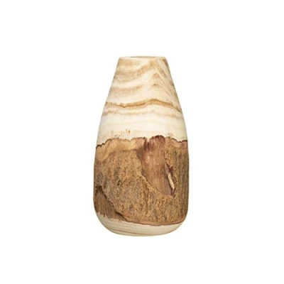 Image of Creative Co Op 13&quot; H Carved Paulownia Wood Live Edge (Each one Will Vary) Vase, 12.5&quot;, Brown