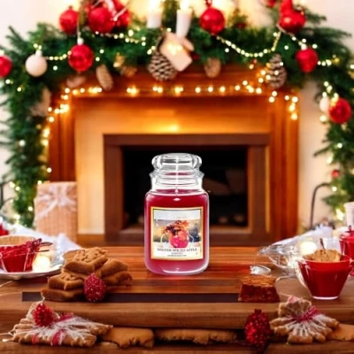 Image of FabFinds Large 18oz Scented Glass Jar Candle Natural Soy Wax Gift Fragrance 104 Hours (Winter Spiced Apple)