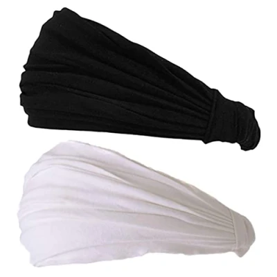Image of CHARM Black &amp; White 2 Pack Japanese Bandana Headbands for Men and Women Comfortable Head Bands with Elastic Secure Snug Fit Ideal Runners Fitness Sports Football Tennis Stylish Lightweight M