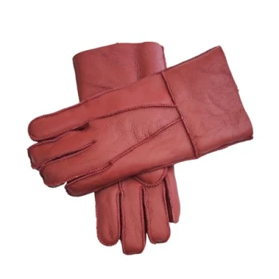 Image of Infinity Leather Unisex Red Sheepskin Gloves with Roll Up/Down Cuff Size Medium