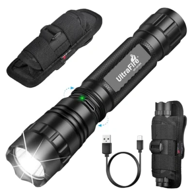 Image of ULTRAFIRE Tactical Torch with Holster for Duty Belt, 1000 High Lumen Police Belt Holster, Rechargeable Law Enforcement Flashlight, 3 Modes Security Flashlight WF 501BX